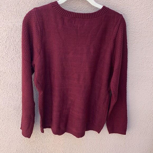Croft & Barrow Sweater Sangria Wine Burgundy Red Cable Yolk Medium Lightweight - Picture 6 of 10